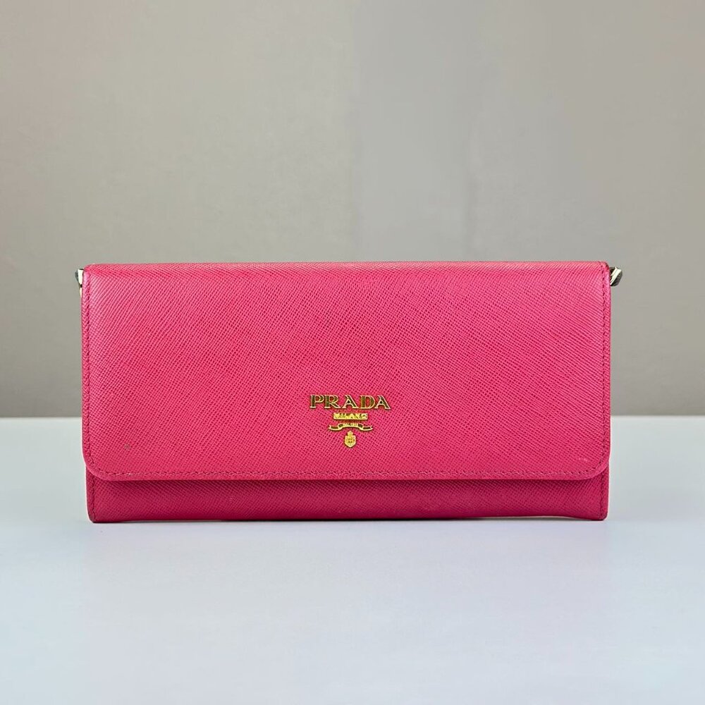 Prada Pink Saffiano Leather Pink Wallet